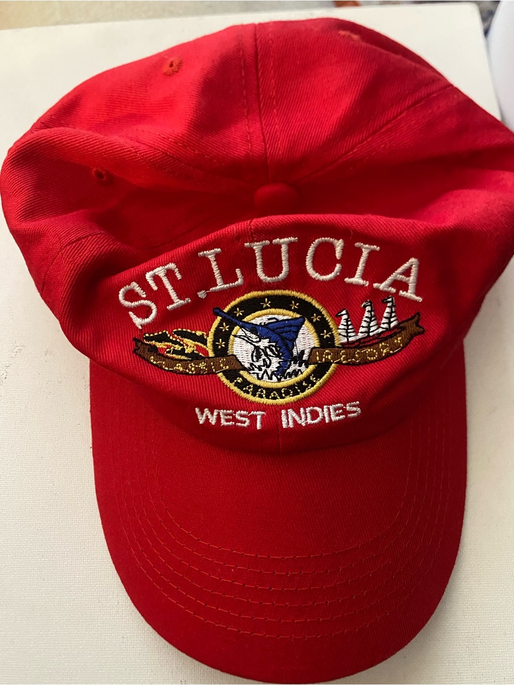 Source Unknown Red St. Lucia West Indies Embroidered Cap